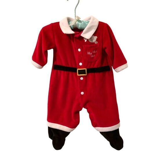 Baby Santa Suit Christmas Unisex Footed Long Sleeve One Piece - Picture 1 of 8
